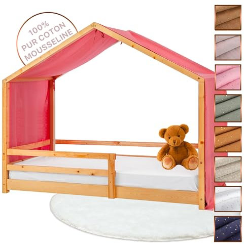 Lovely Hippo Tenda Letto Bambini 100% Cotone - Tenda Letto Montessori per Letto Bambini 80x160 e 90x190cm - Modelo 2 (Rosa Cipria/Oro, 97 x 402 cm)