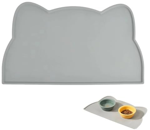 Aililong Futterunterlage für Katzen - Silikon-Tierfuttermatte, rutschfeste Napfunterlage Katzen & Hunde, wasserdichte Futtermatte Katzen 44x24cm (Grau)