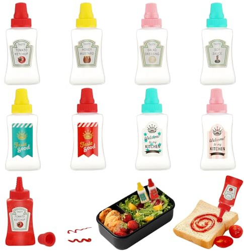 Andibro 8 Mini Bottiglie per Salse Con, Robusto Tappo a Vite Piccole Bottiglie per Condimenti Da Spremere Ricaricabili Per Ketchup Multiuso Contenitori per Spezie Per Salse Barbecue Picnic 23