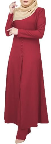 KBOPLEMQ Ropa de oración musulmana para mujer, top de manga larga + pantalones largos, 2 piezas, traje de ramadán, abaya, conjunto musulmán, traje de ramadán, ropa de Oriente Medio Árabe Islámica, P