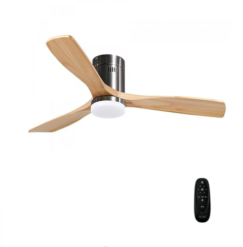 ONSSI Ventilatore da soffitto con Luce LED 58W (18W/luce+DC40W/motore), Ø132 cm Legno Naturale Telecomando Regolabile e Cambio Colore, 6 Velocità, Ventilatore per Soggiorno, Sala da Pranzo (Nichel)