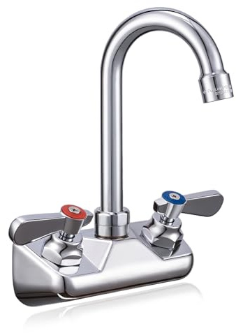 Sepaitek Leak-Free Kitchen Faucet Wall Mount 4 Center, Commercial Sink Faucet for Restaurant Triple 3 Compartment Sink, 3-1/2 Gooseneck 2 Hole Industrial Laundry Bar Hand Sink Faucet, Brass