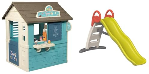 Smoby Casetta Sweety Corner Gelateria, 7600810718, 2 Anni, con 18 Accessori Inclusi & Scivolo Funny water fun, 7600820404, 2 anni, lunghezza 2 metri, max 60 Kg