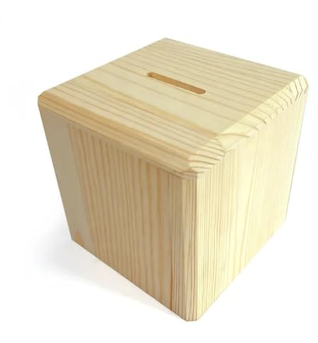 Holz Spardose mit Schlüssel, personalisierbar, Laser, UV-Druck, Geld sparen, Geschenk, Sparschwein, Urlaubskasse, Hochzeitsgeschenk, zum öffnen, Würfel, Cubic