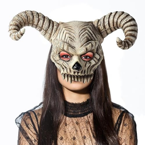 Fehodun Erwachsene Ziege Maske Halloween Ochse Widder Hörner Maskes Gruseliges Schaf Maske Teufel Antilope Cosplay Kostüm Requisiten