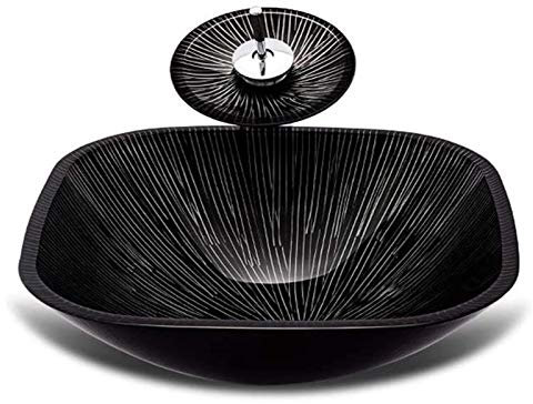 Éviers à Poser, Lavabo de Salle de Bain sur Plan de Travail, Vasque, lavabo, Meuble-lavabo, Verre trempé, Motif de Lignes rayonnantes, Cuvette de Toilette, lavabo Artistique