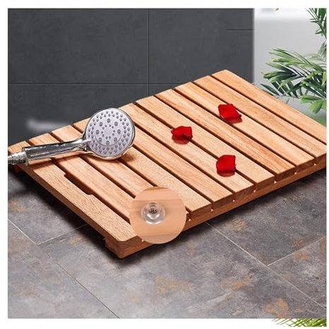 QWEASDF Tapis de Bain en Bambou,caillebotis pour Sauna, Douche, intérieur & extérieur, antidérapant, Nature，caillebotis Douche，caillebotis Bois，Tapis Salle de Bain Bambou(W30xL30cm/W12xL12in)