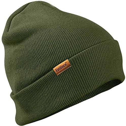 Mössa Herr Dam Vinter Kallsäker Vintermössa - Vindtät Beanie Andningsförmåga Mjuk Elastisk Termisk Stickad Hatt - Varm Gåvor för Män och Kvinnor Olivgrön