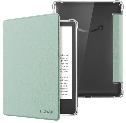CoBak Hülle für 6 Neu Kindle 11. Generation 2024 und 2022 e-Reader (Modell Nr. C2V2L3/RS23CV), Transparente Rückseite Leichte mit Auto Schlaf/Wach Funktion, Matcha Grün 059-T