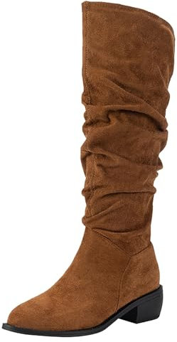 Generisch black week angeboteCowboystiefel Damen Kniehohe Damen Westernstiefel Damen Flach Rutschfeste Laufsohle Casual Spitze Zehe Klobiger Blockabs