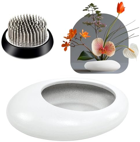 Blumen-Froschvasen-Set, Ikebana-Blumenarrangement, Keramikvase und Blumenfrosch, Wassertropfen-Blumentopf, Blumenarrangement-Vasen-Set (weiß, kleine Größe)