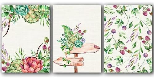 JIANGSHANDAIYOUCAIREN Sukkulente Pflanzen und Blumen Leinwand Malerei Vintage Illustrationen Poster Prints Botanische Wandkunst Bild Küche Dekor Kein Rahmen-30x40cmX3