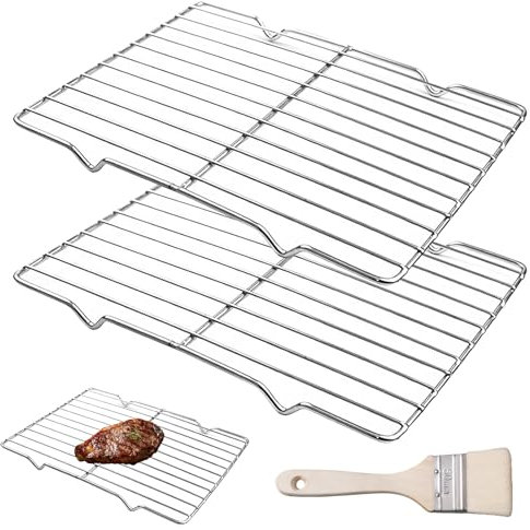 2 PCS Oven Rack, Cooling Rack, Roasting Rack, Cooling Racks for Baking, Stainless Steel Wire Rack, Baking Rack, Small Rectangle Oven Rack for Cooking Baking Grilling Frying, with Oil Brush