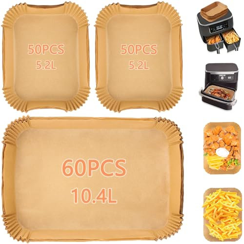 160 Stück Airfryer Backpapier für Ninja Foodi Flexdrawer 10,4 L Heißluftfritteuse Backpapier Quadrat für 5.2-10.4 L Körbe Airfryer Backpapier Kompatibel mit Ninja AF500EU Air Fryer Beinhaltet 60 Stück