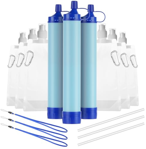 HOTUT 1500L Filtro Acqua Personali, 3 Pezzi Mini Portatile Purificatore Acqua Filtri Filtro per L'acqua Filtri d'Acqua da Campeggio, Filtro Acqua da Esterno per Emergenze Rimuove il 99,99% dei Batteri