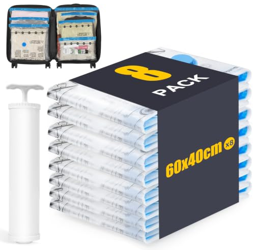 BoxLegend Vakuumbeutel für Kleidung Reise 8 Stück 60x40cm für 20-Zoll-Koffer, Vakuum Aufbewahrungsbeutel Kompressionsbeutel Spart Platz Vakuum Beutel Koffer Organizer Reise Essentials Gadgets