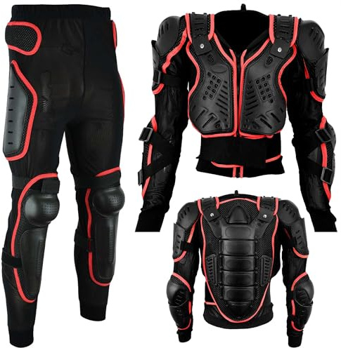 Hive Moto Motorcycle Jacket Full Body Armor Chest Protector Suit with Motorbike Armoured Trouser Motocross Bike Racing Suits (Red, XXL)