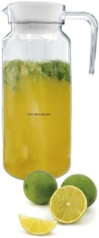VB VIN BOUQUET FIA 1298 Jarra acrílica rectangular de 1000 ml con tapa, ligera y resistente, ideal para agua, jugos y bebidas frías