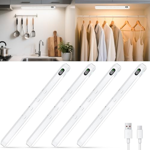 WILLED Unterbauleuchte Küche Led,64 LEDs Schrankbeleuchtung mit Bewegungsmelder,Wiederaufladbare USB Küchenlicht 3 Farbtemperaturen Dimmbar Schranklicht für Schrank,Küche, Kleiderschrank(4 Stück)
