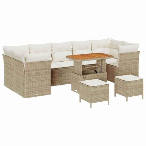 vidaXL Trädgårdsoffset 10 pcs Beige konstrotting, Trädgård och terrass, modern utemöbelset, rattansoffor, akaciaträ, sittgrupp för altan