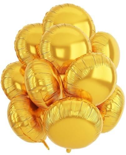 Runde Folienballons Gold, 10 Stück 18 Zoll Golden Rounder Folien Luftballons Rundluftballons Heliumballon Round Ballons für Geburtstag Babyparty Hochzeit Verlobung Dekorationen