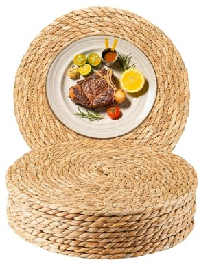 Kopinma Tischsets Abwaschbar Rund Geflochten Tischset 10er Set, 30cm Rund Platzsets aus Seegras, Wasserhyazinthe, rutschfest, Platzdeckchen Untersetzer Hitzebeständig für Hochzeit, Restaurant, Küche
