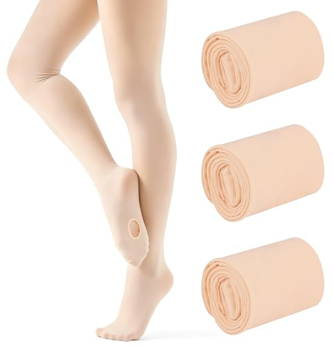 Cooraby 3 Pairs Girls Ballet Dance Tights Transition Tights Convertible Dance Leggings 6-14Y