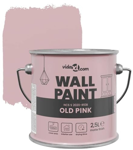 vidaXL Väggfärg Rosa 2,5 L Väggprint, Kvalitativ, hållbar väggfärg för kök, badrum, vardagsrum, miljövänlig, tvättbar, snabbtorkande, inomhusdekoration