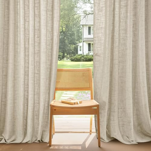 PONY DANCE Visillos Salon Semi-Translucidas con Ganchos para Rieles, Cortinas 3 Metros de Lino Grueso para Dormitorio/Comedor 1 Pieza,300x245cm,Beige Natural