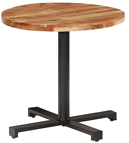 QUAHEAS Bistrotisch Rund Ø80x75 cm Akazie Massivholz, Stabiler schwarzer Eisenfuß, für Küche Esszimmer Balkon, modernes Holz Design, langlebiger Frühstückstisch, ideal für kleine Bereiche