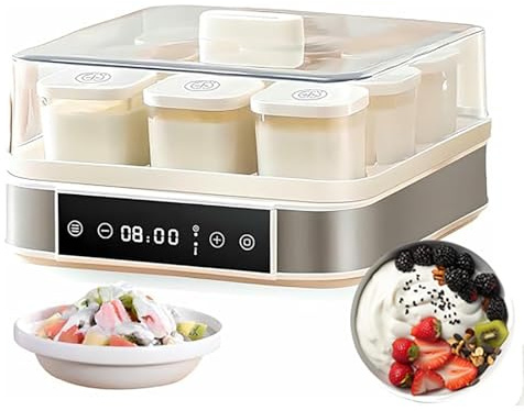 Yogurtiera Automatica, Temperatura Regolabile: 25~65℃, 9 Barattoli Di Vetro (170 Ml / 1 Pz) E Portabicchieri, Visualizzazione A 360°, Facile Da Pulire, Per Yogurt, Impasto,A