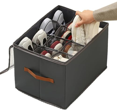 ETUCYNG Caja de almacenamiento de zapatos plegable 43 x 32 x 30 cm organizador transparente compartimento separado para zapatillas sandalias y tacones para armario y organización de casa