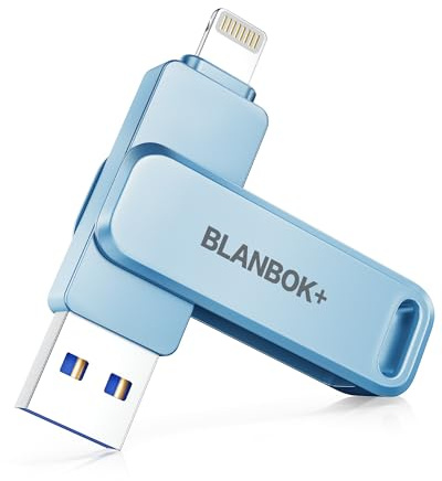 BLANBOK+ MFi Certified 3 in 1 Flash Drive for iPhone,USB Memory Stick,Memory Stick Photo transfer,USB Storage Stick for iPhone/iPad/Android/PC (Blue, 256, GB)