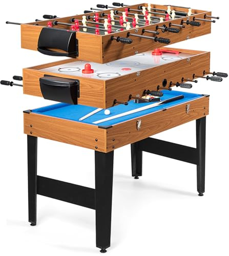 DREAMADE Table de Jeu Combo 3-en-1, Table de Billard Multi-Jeux avec Baby-Foot, Air Hockey et Billard, Jeux d'Arcade de Sport de 48 avec Accessoires pour la Maison, Salle de Jeux, Salle de Loisirs