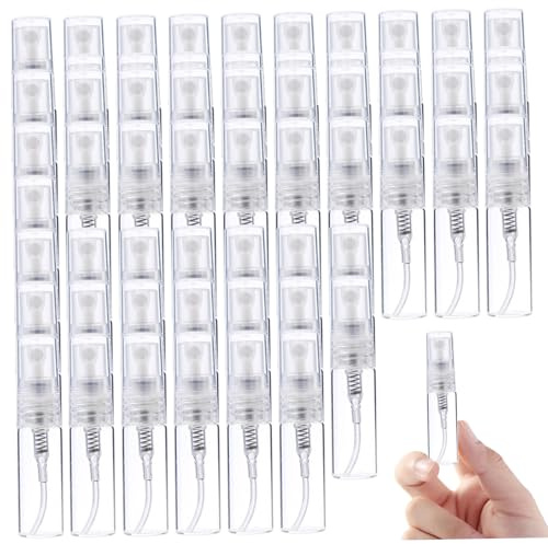 60 mini botellas de vidrio con pulverizador, botellas de muestra de perfume recargables de 3 ml, atomizador de perfume transparente para viaje para limpieza, aceites esenciales, decoraciones navideña