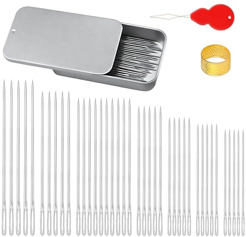 Edelstahl Stick- und Stopfnadeln Set mit Stumpfen und Spitzen Nadeln, Nähnadeln mit Großem Öhr für Wolle, Stricken, Nähen und Kreative Projekte