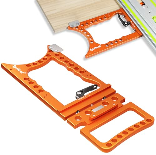 SpeTool 90° vinkelstopp för styrskena, exakt 90° orientering, snabblås, extra stor och tjock, kompatibel med Festool, Makita, Milwaukee, POWERTEC, WEN, Evolution styrskena