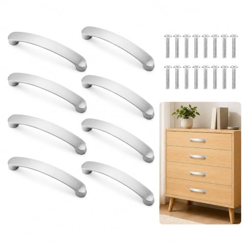 8 Pcs Silver Kitchen Cupboard Door Handles, 96mm Hole Centre for Cupboard Handles, Drawer Pulls, Kitchen Unit Cabinet Wardrobe Door Handle,Aluminum Alloy Wardrobe Handles for Drawer Bathroom Furniture
