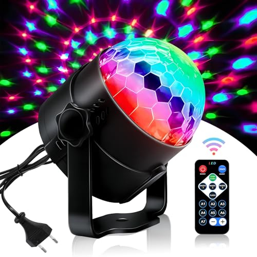 Morofme Led Discokugel Licht, 360° Rotierende Partylicht Musikgesteuert, Discolicht 3W RGB mit Fernbedienung, DJ Discolampe Party Lights, Automatikmodus Partylichter für Heim Geburtstag Hochzeit KTV