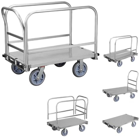 Carrello per camion 4 in 1 con pannello in acciaio, pieghevole, multifunzionale, resistente, con corrimano laterali, capacità di 799,7 kg, per spostare cartongesso, carrello industriale