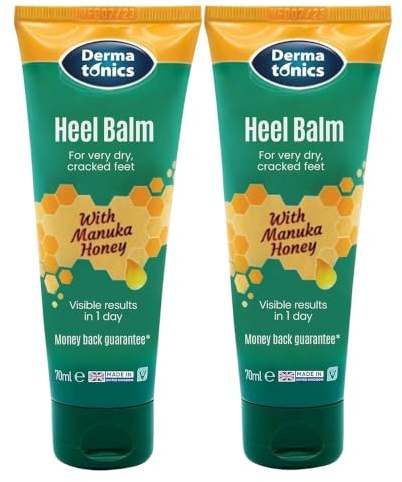 Dermatonics Manuka Honey Heel Balm for Cracked Heels, 70ml, Pack of 2 | Visible results in just 1 day, fast-acting foot cream, nourishing formula for very dry, cracked skin, suitable for diabetics