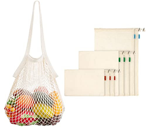 Viedouce 9 Paquete Bolsas Reutilizables Fruta Verdura,Bsas Compra Reutilizables Algodon,Bolsas Malla Fruta Productos,Lavable