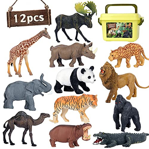 Safari Animal Toys Figures Age 3+, 12 PCS Realistic Jumbo Wild Jungle Animals Figurines, Large African Zoo Animal Playset with Lion,Elephant,Giraffe, Learning Toys for Kids Toddlers Boys Girls