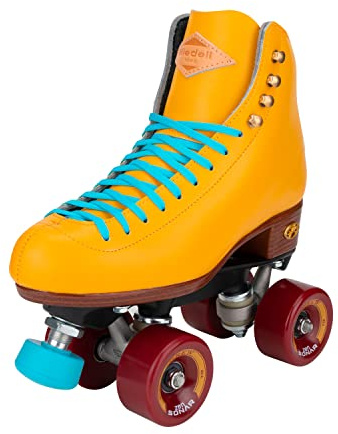 Riedell Crew Roller Skates for Women and Men - Colorful Outdoor Roller Skates with Moisture-Wicking Lining, Padding, and a High-Top Precision Fit - Turmeric - 7