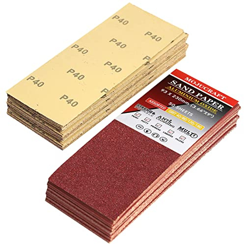 Mojucraft 50 ark slippapper, sandpapper set 40/80/120/180 kornigt sandpapper för trä metall möbler 93 mm x 230 mm mångsidigt sandpapper