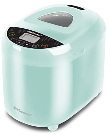 Elite Gourmet Programmable Bread Maker, 2 lb Loaf, 3 Sizes, 19 Presets incl. Gluten-Free, Dough & Jam, Delay Timer, Mint