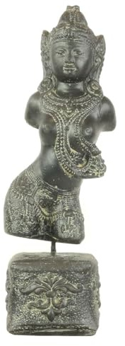 Oriental Galerie Devi Dewi Göttin Statue Figur Skulptur Sita Torso Büste auf Sockel Garten Stein Deko Gartenfigur Hindu Lavasand Steinguss Frostsicher 60 cm