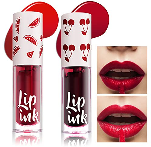 Prreal 2pcs Lip Tint Stain, Mini Moisturizing Liquid Lipstick, Multifunctional High Pigment Lipstick for Cheeks and Eyes, Long Lasting Waterproof Makeup Gift (#02+#03), 1.0 millilitre