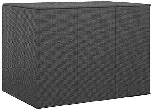 WIFESE 145x100x103 cm Gartenkissenbox mit Gasdruckfeder Gartenbox Auflagenbox Garten Aufbewahrungsbox Gartentruhe Kissenbox Box mit Deckel Schwarz PE Rattan mit Innentasche und Reißverschluss