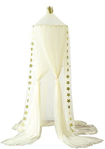 Surwin Baldacchino per Letto Bambina Bambini, Zanzariera Corona Stella Cupola Baldacchino per Lettino Culla Neonato Letto Matrimoniale, per Gioco Lettura Camera da Letto Spogliatoio (Giallo)